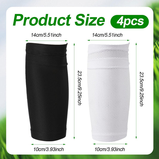 2 Pair Shin Pads Socks, Soccer Shin Guard Covers Socks Breathable Football Pads Holders Soccer Sock Sleeves Soft Calf Sleeves for Kids Adults Beginners (Black & White)