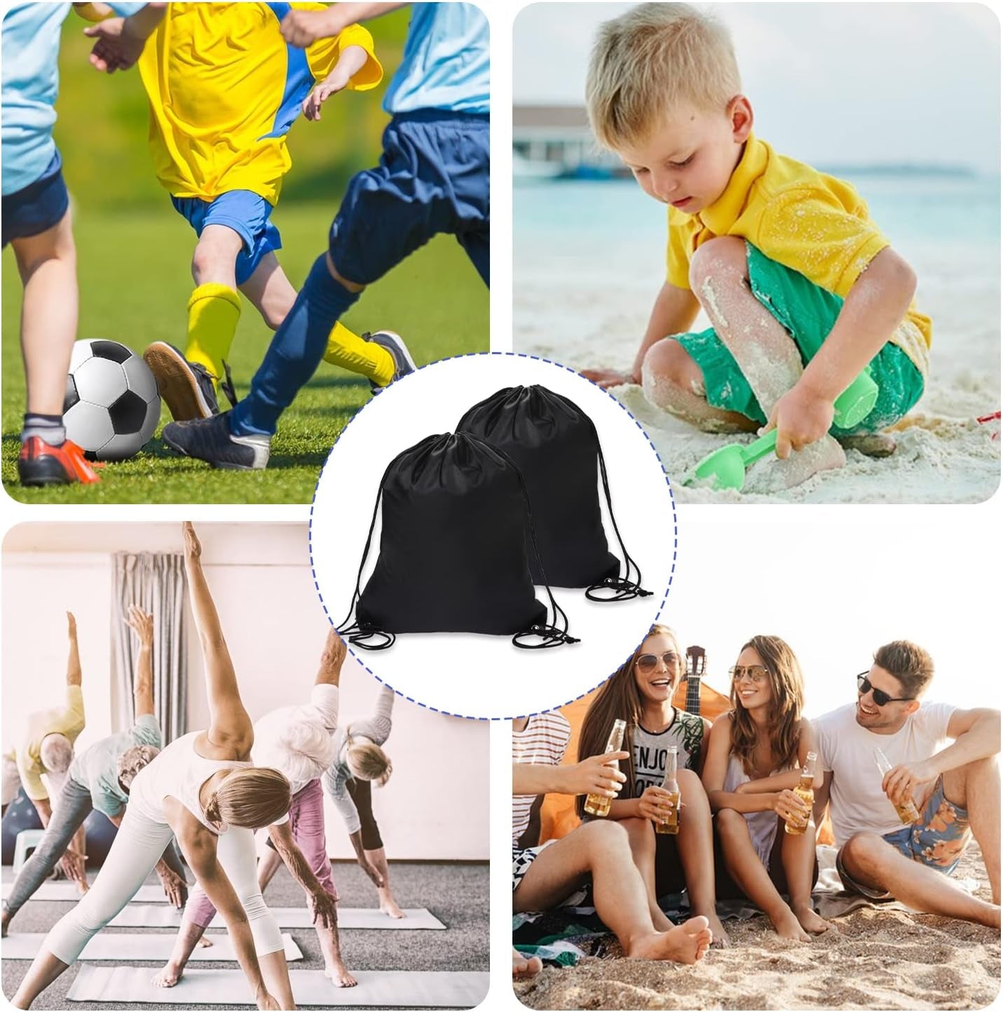 2 Pcs Black Drawstring Backpack Bags Sports Cinch Sack String Bags Drawstring Gym Bag Draw String Backpack Bulk Swimming String Bags