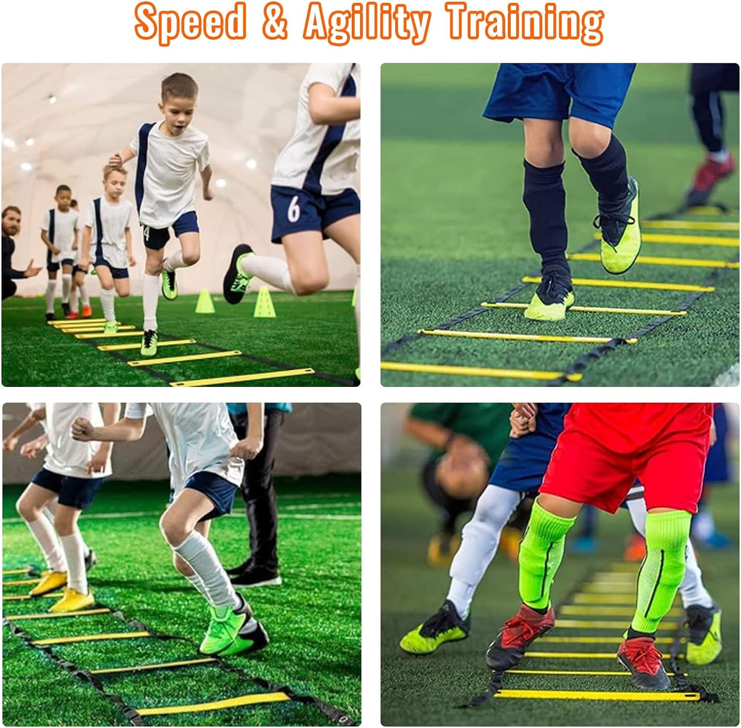 Agility Ladder Soccer Training Equipment Kit, 20Ft Speed Ladder | Football Gifts for Boys 8-12 with 12 Soccer Cones, Solo Trainer, Jump Rope, Suitable for Home Gym and Playground
