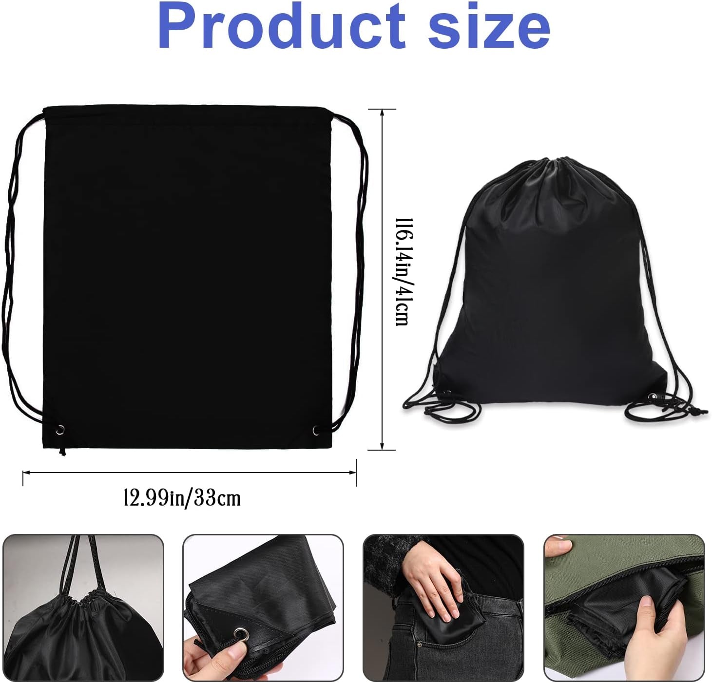 2 Pcs Black Drawstring Backpack Bags Sports Cinch Sack String Bags Drawstring Gym Bag Draw String Backpack Bulk Swimming String Bags