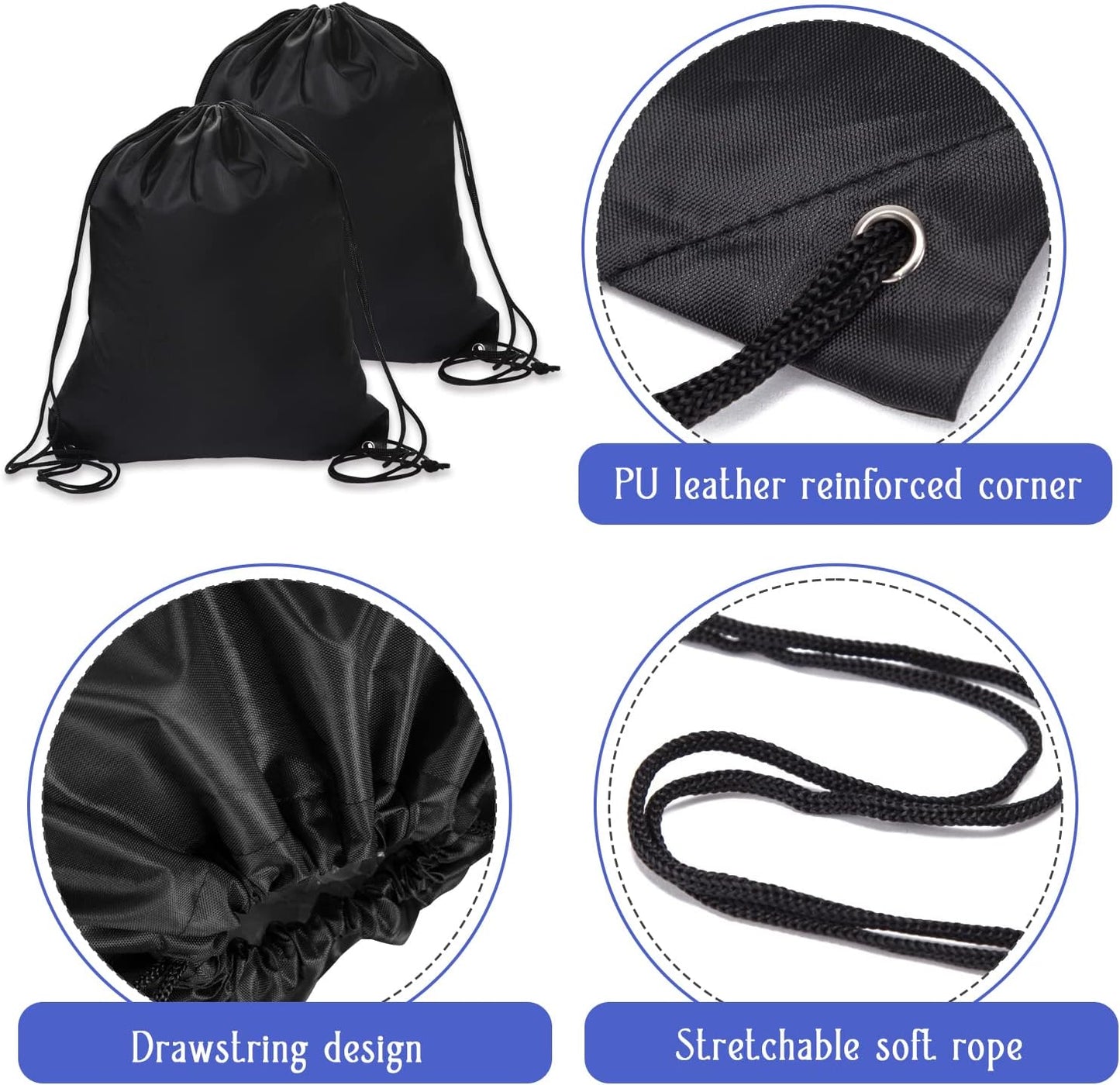 2 Pcs Black Drawstring Backpack Bags Sports Cinch Sack String Bags Drawstring Gym Bag Draw String Backpack Bulk Swimming String Bags