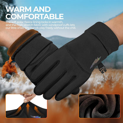 Kids Warm Winter Gloves Touchscreen Cycling Running Cold Weather | Comfortable Soft Breathable Water-Resistant Portable Buckle Anti-Slip for Outdoor Hockey Snowboarding Riding Hiking Boy Girl
