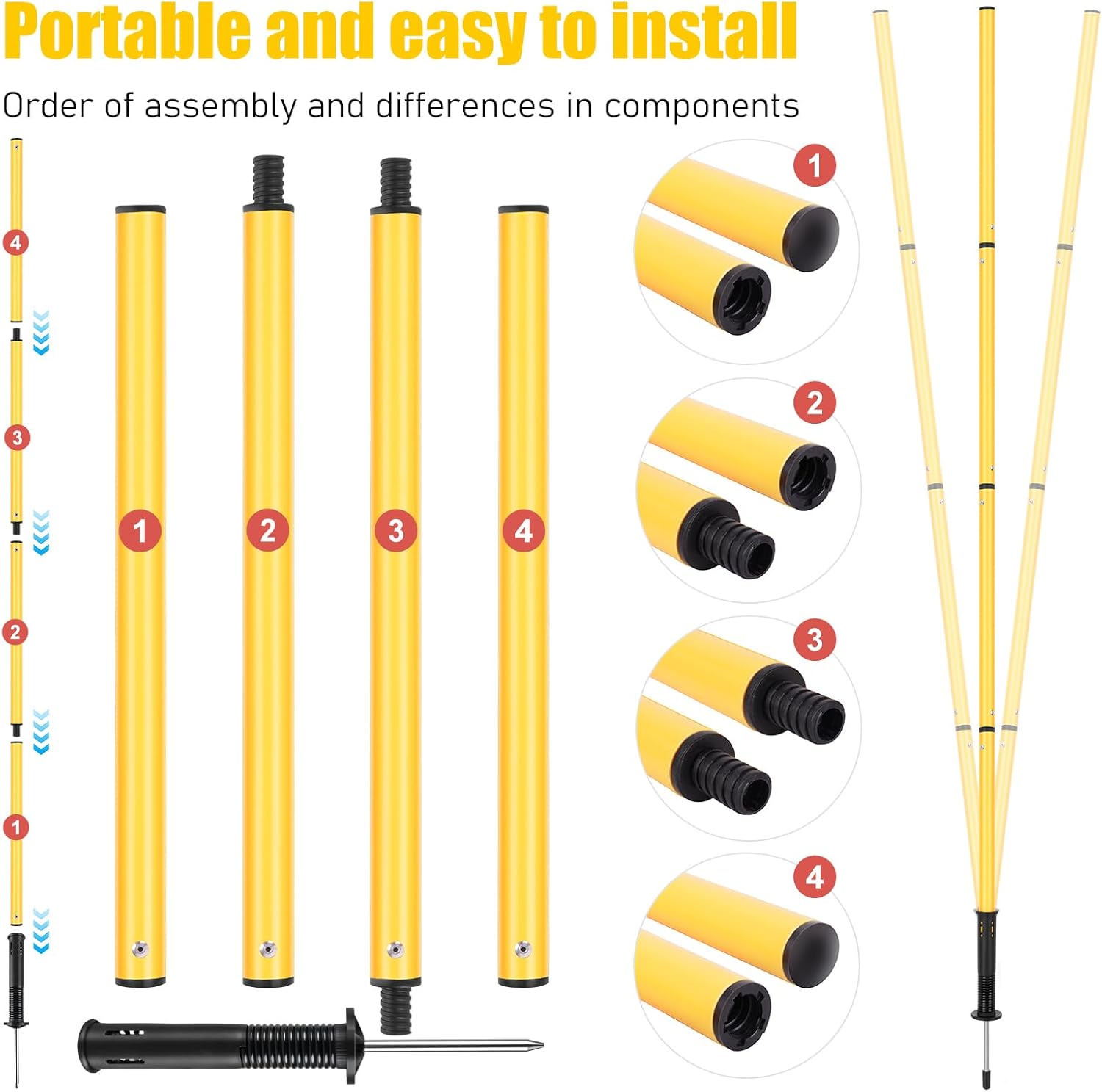 Soccer Agility Training Equipment: 6 Soccer Agility Poles, 20Ft Agility Ladder, 10 Soccer Cones, 1 Jump Rope. Soccer Training Poles for Speed Training, Agility Training