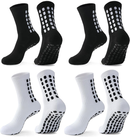 4 Pairs Men'S Soccer Socks with Grip Pads Non-Slip Football Basketball Sports Grip Soccer Socks for Men Women