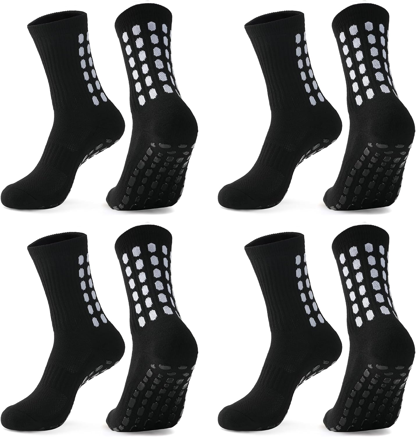 4 Pairs Men'S Soccer Socks with Grip Pads Non-Slip Football Basketball Sports Grip Soccer Socks for Men Women