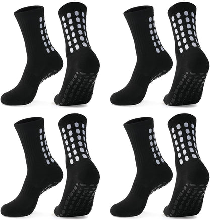 4 Pairs Men'S Soccer Socks with Grip Pads Non-Slip Football Basketball Sports Grip Soccer Socks for Men Women