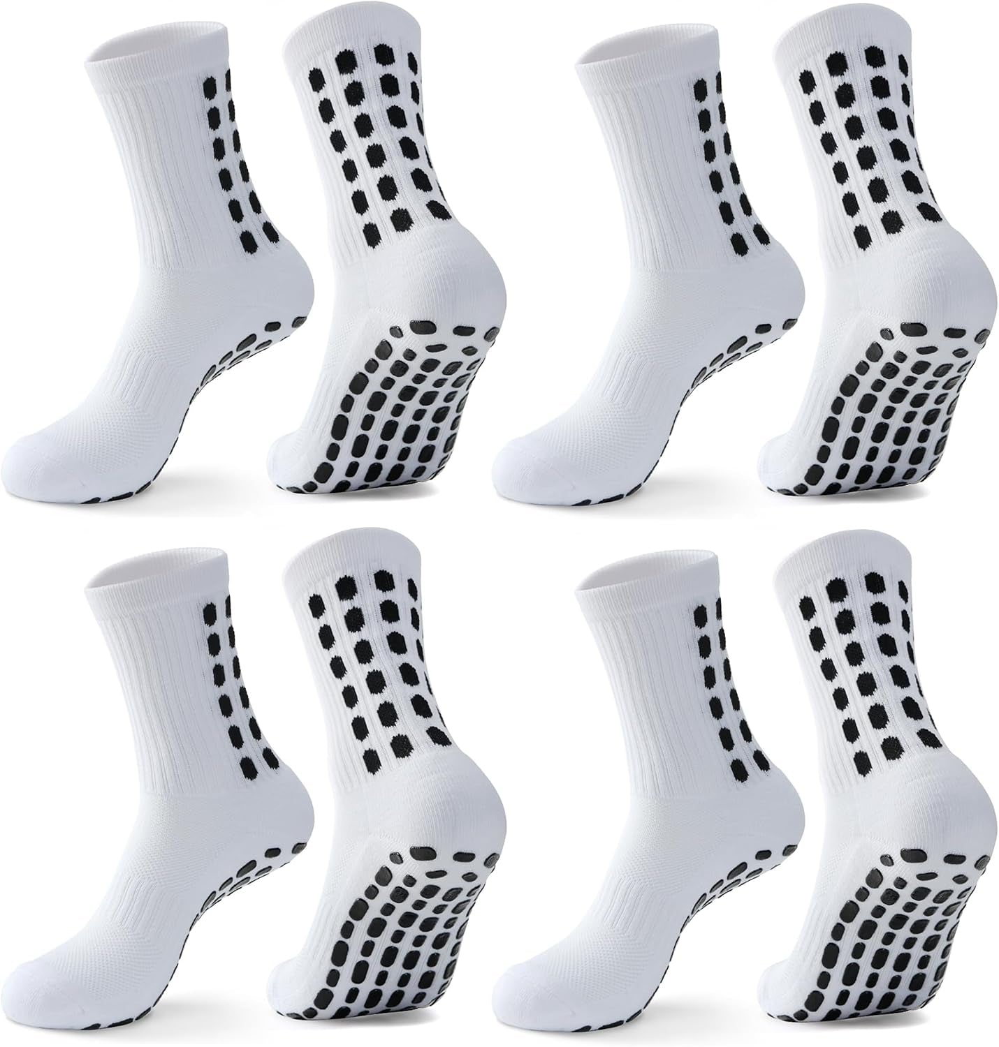 4 Pairs Men'S Soccer Socks with Grip Pads Non-Slip Football Basketball Sports Grip Soccer Socks for Men Women