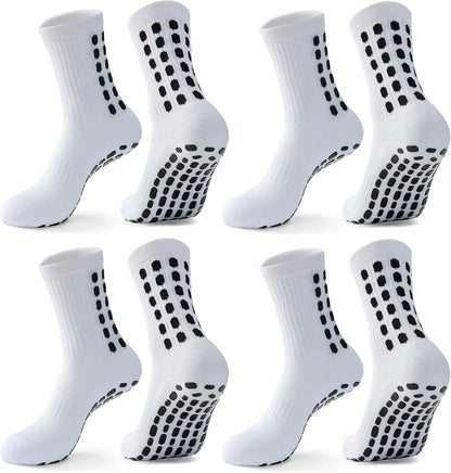 4 Pairs Men'S Soccer Socks with Grip Pads Non-Slip Football Basketball Sports Grip Soccer Socks for Men Women