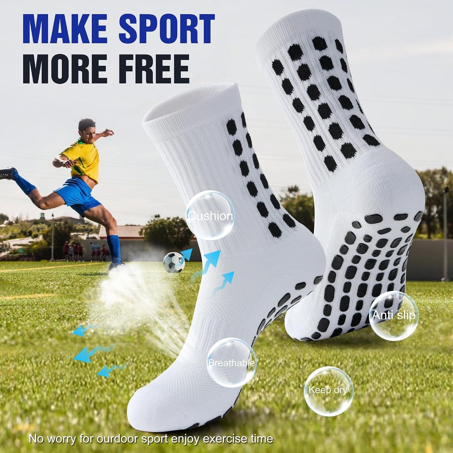 4 Pairs Men'S Soccer Socks with Grip Pads Non-Slip Football Basketball Sports Grip Soccer Socks for Men Women