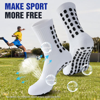 4 Pairs Men'S Soccer Socks with Grip Pads Non-Slip Football Basketball Sports Grip Soccer Socks for Men Women