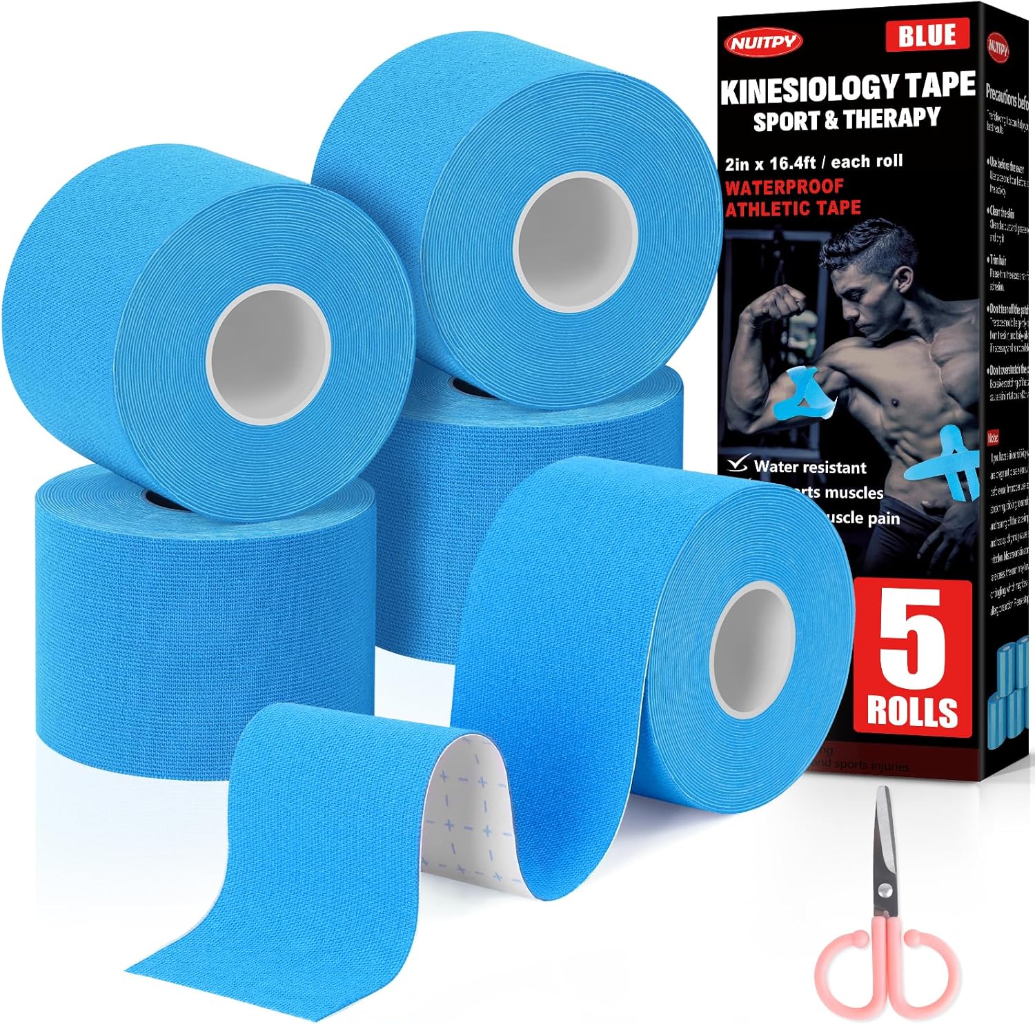 Athletic Tape,5 Pack White Sports Tape | Very Strong No Sticky Residue Wrist Ankle Tape for Gymnastics Boxing Lacrosse Climbing Hockey Bat