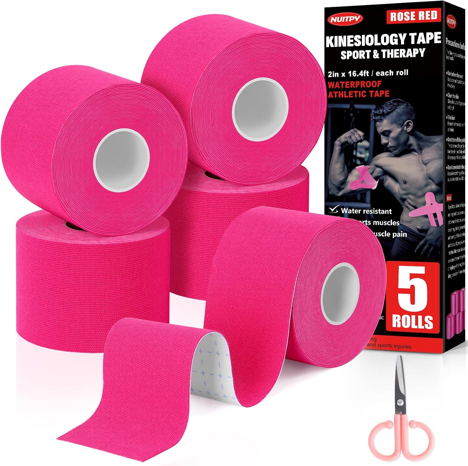 Athletic Tape,5 Pack White Sports Tape | Very Strong No Sticky Residue Wrist Ankle Tape for Gymnastics Boxing Lacrosse Climbing Hockey Bat
