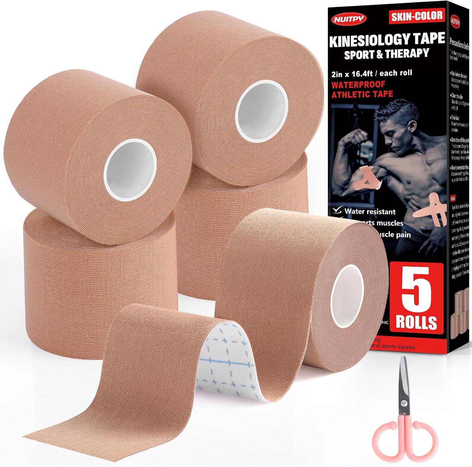 Athletic Tape,5 Pack White Sports Tape | Very Strong No Sticky Residue Wrist Ankle Tape for Gymnastics Boxing Lacrosse Climbing Hockey Bat