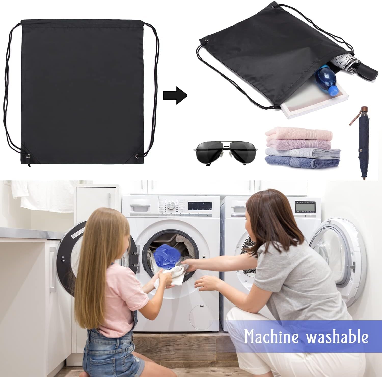 2 Pcs Black Drawstring Backpack Bags Sports Cinch Sack String Bags Drawstring Gym Bag Draw String Backpack Bulk Swimming String Bags