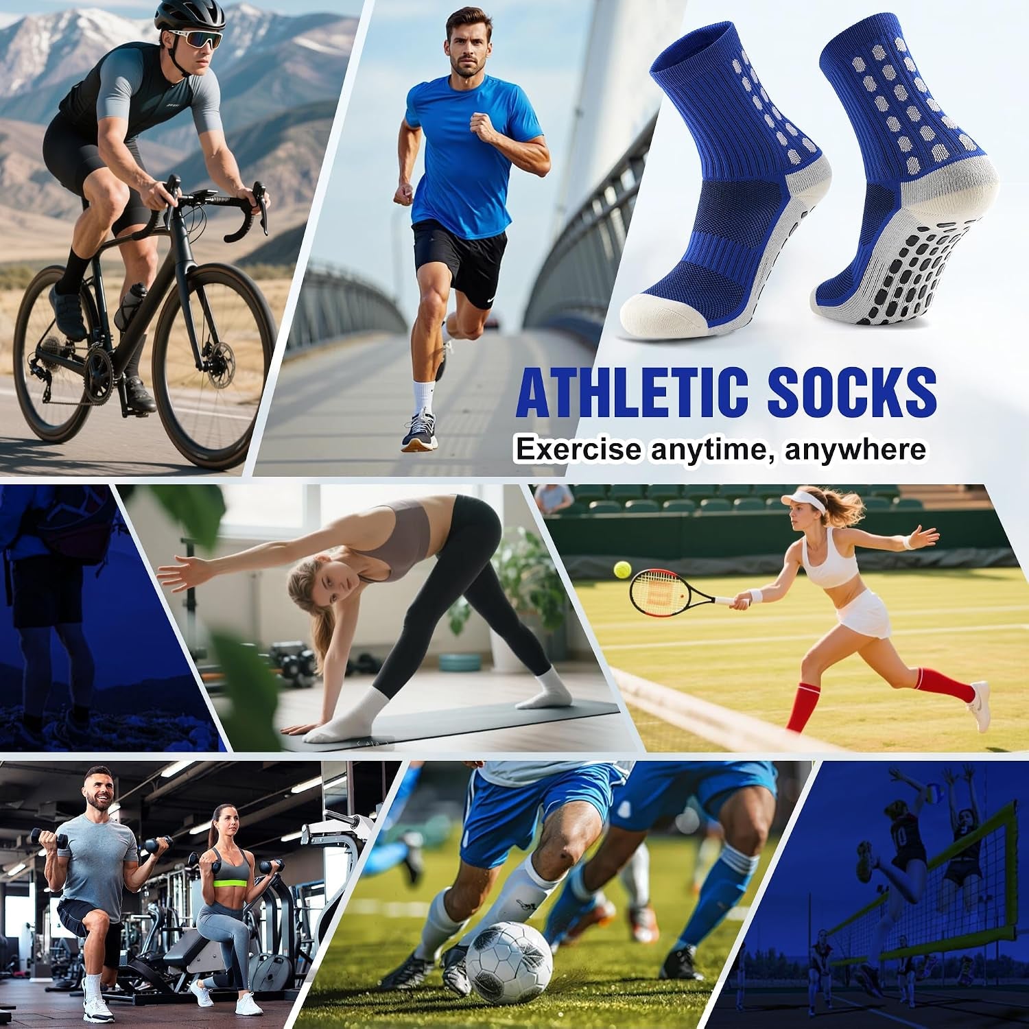 4 Pairs Men'S Soccer Socks with Grip Pads Non-Slip Football Basketball Sports Grip Soccer Socks for Men Women