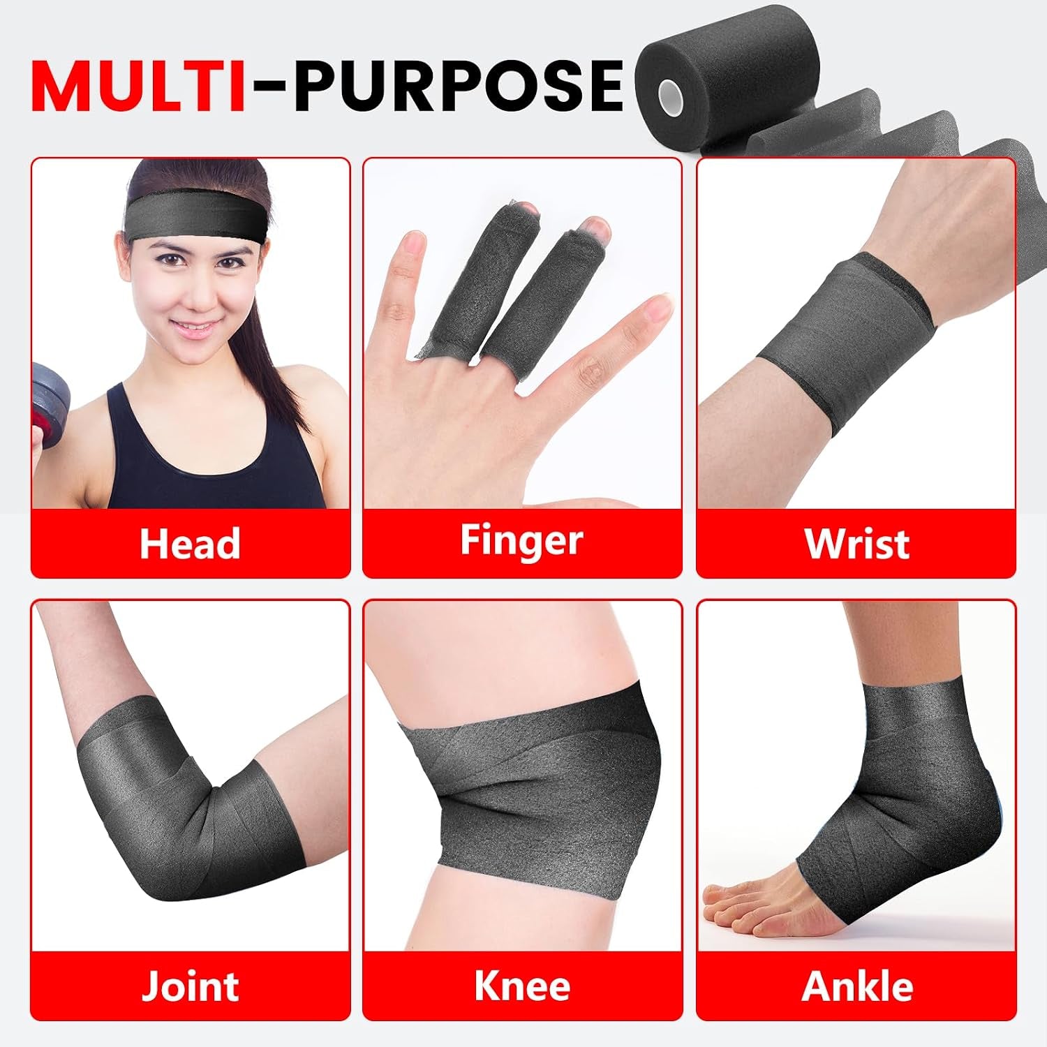 9 Pack Pre Wrap Athletic Tape, 2.76 Inch X 11 Yards Prewrap Tape for Hair Soccer, Pre Wrap Foam Underwrap Tape, Soccer Pre Wrap Tape, Prewrap Tape for Hair, Wrists, Hands, Ankles, Knees - Black