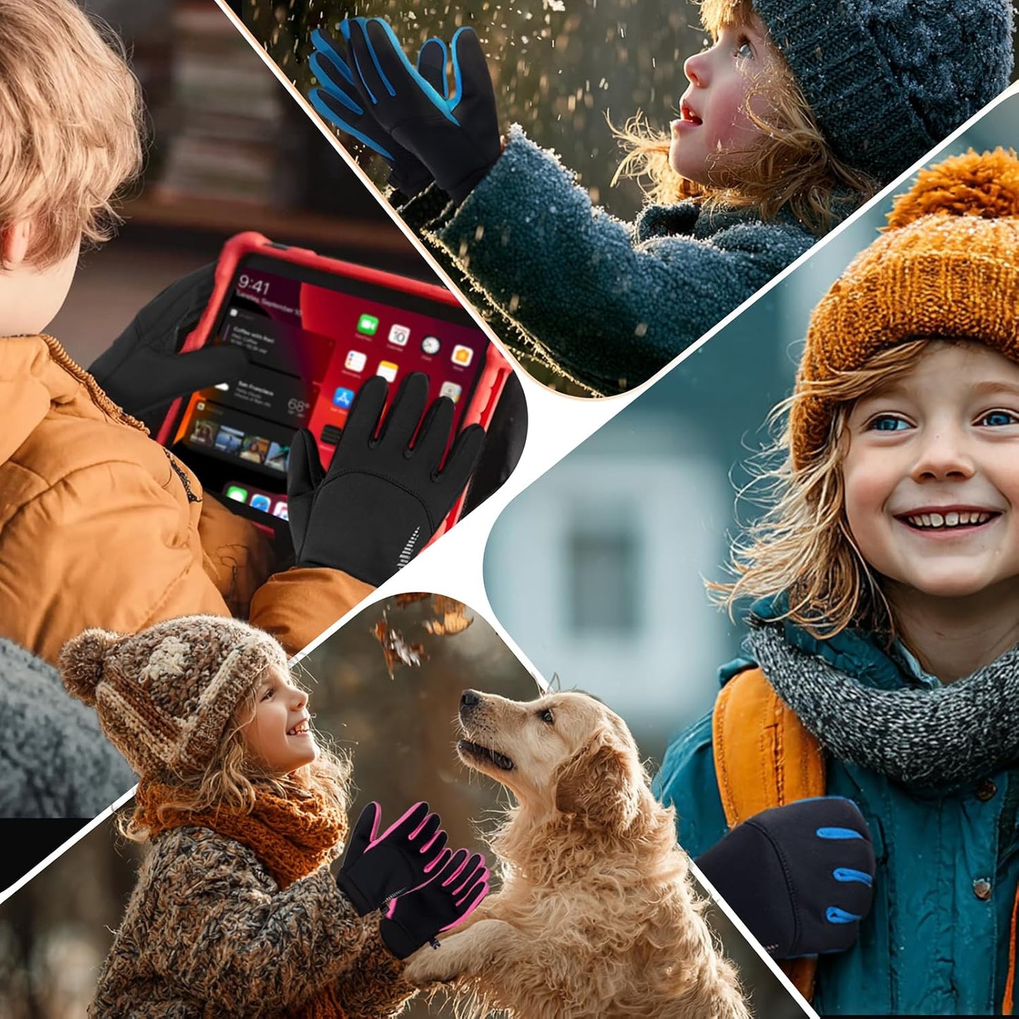 Kids Warm Winter Gloves Touchscreen Cycling Running Cold Weather | Comfortable Soft Breathable Water-Resistant Portable Buckle Anti-Slip for Outdoor Hockey Snowboarding Riding Hiking Boy Girl