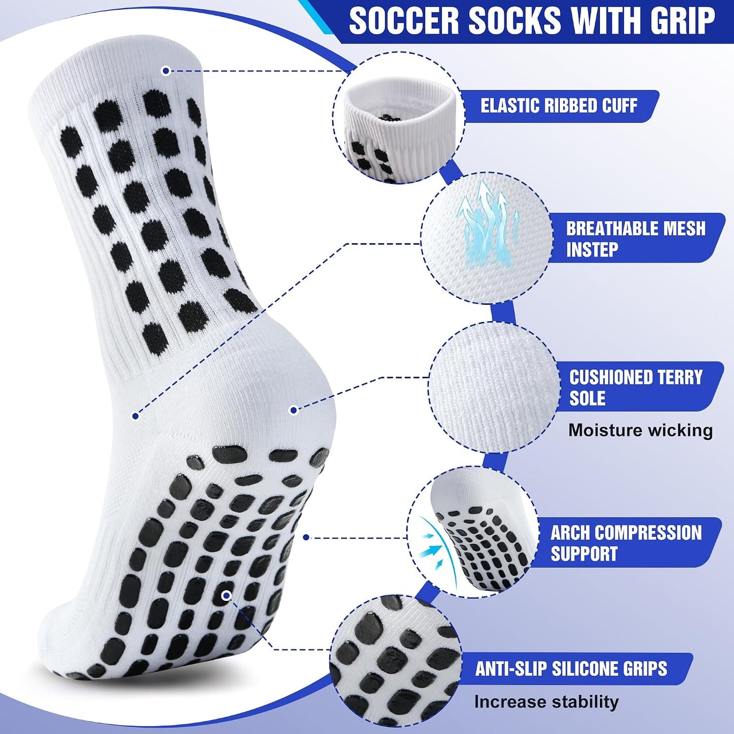 4 Pairs Men'S Soccer Socks with Grip Pads Non-Slip Football Basketball Sports Grip Soccer Socks for Men Women