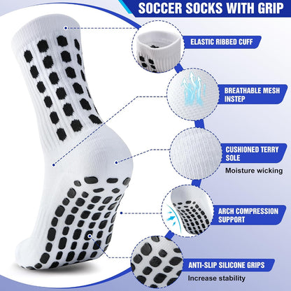 4 Pairs Men'S Soccer Socks with Grip Pads Non-Slip Football Basketball Sports Grip Soccer Socks for Men Women