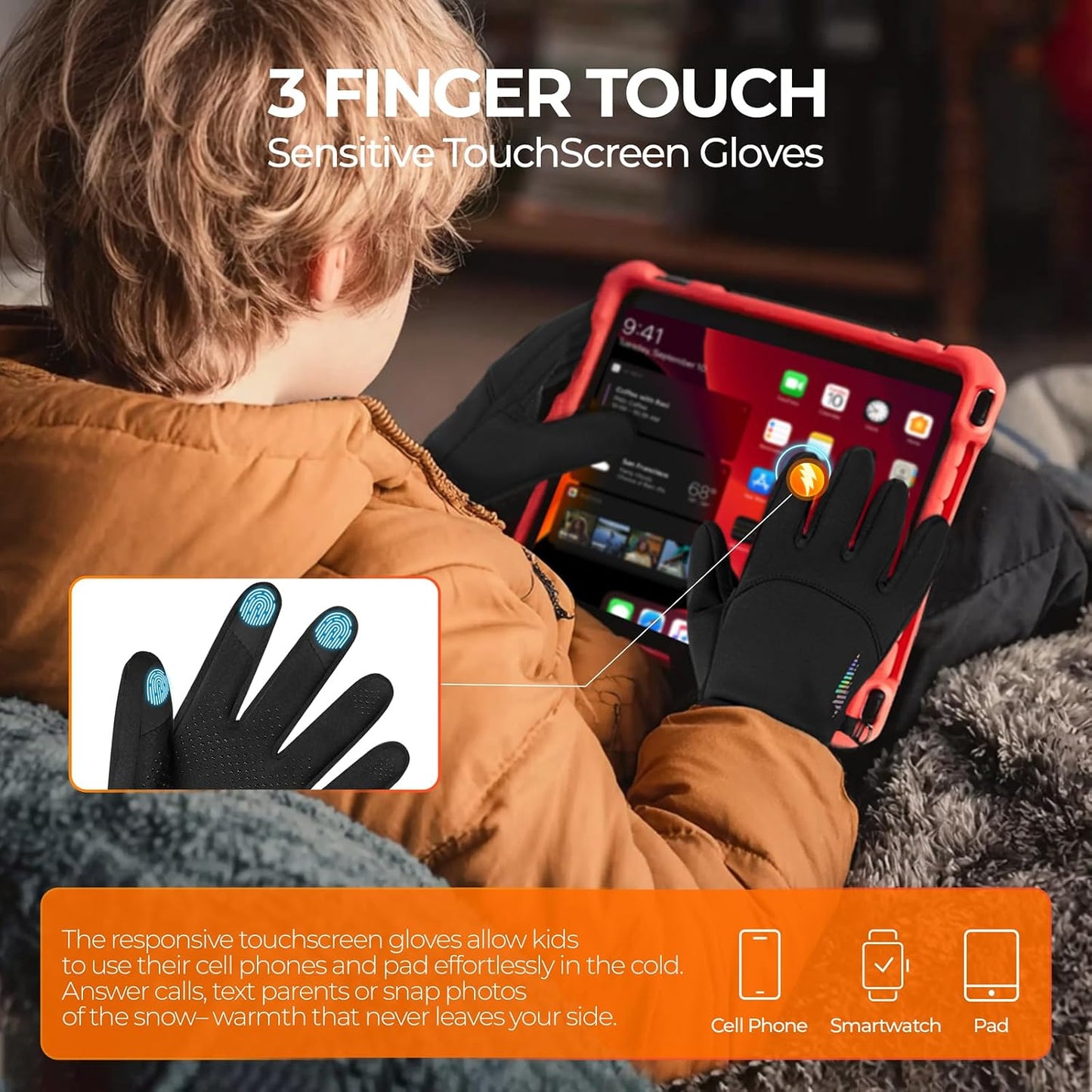 Kids Warm Winter Gloves Touchscreen Cycling Running Cold Weather | Comfortable Soft Breathable Water-Resistant Portable Buckle Anti-Slip for Outdoor Hockey Snowboarding Riding Hiking Boy Girl