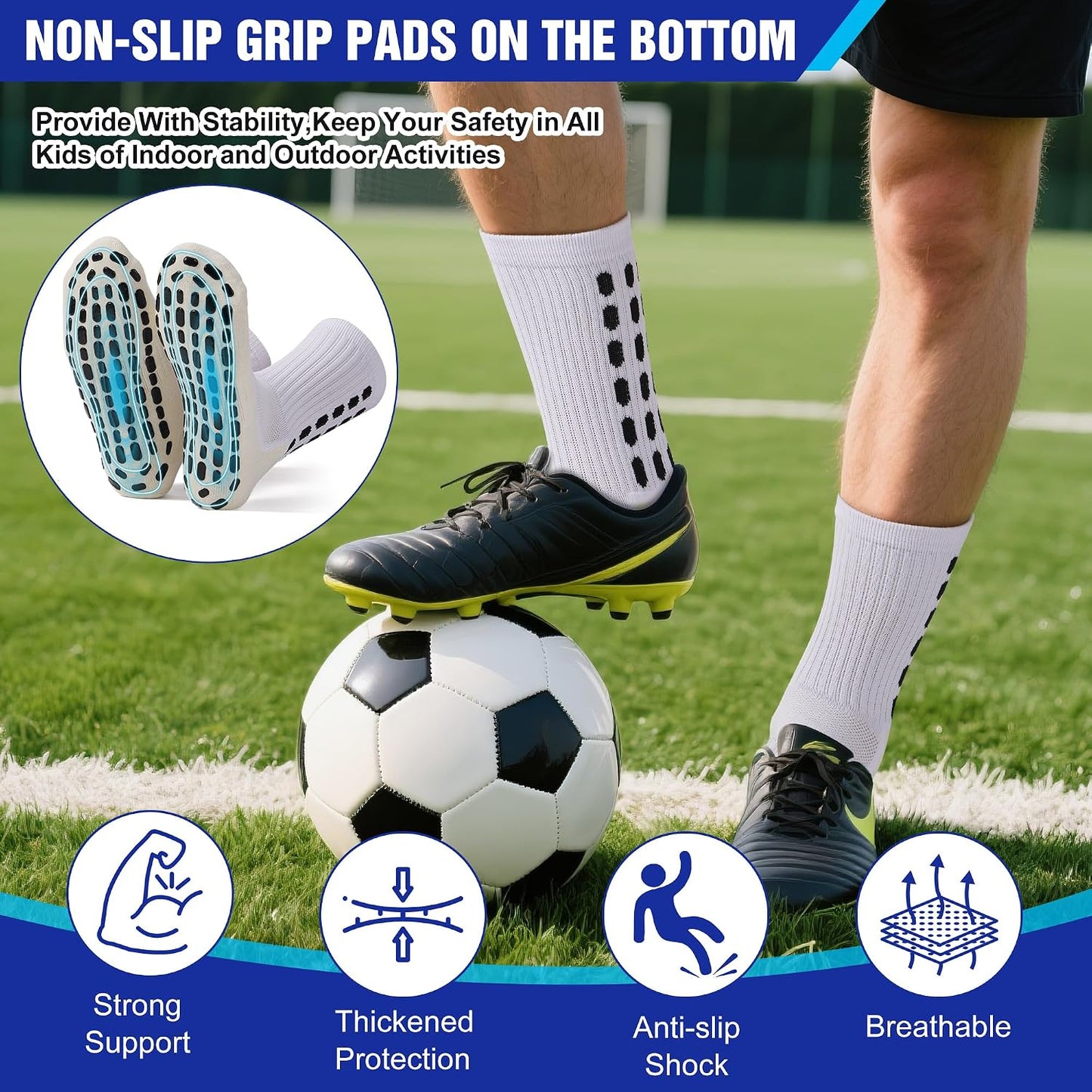 4 Pairs Men'S Soccer Socks with Grip Pads Non-Slip Football Basketball Sports Grip Soccer Socks for Men Women