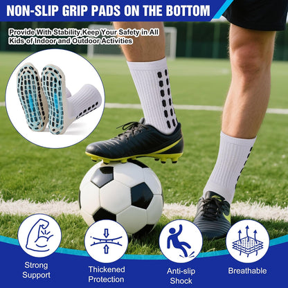 4 Pairs Men'S Soccer Socks with Grip Pads Non-Slip Football Basketball Sports Grip Soccer Socks for Men Women