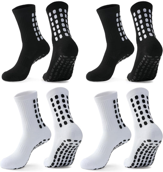 4 Pairs Men'S Soccer Socks with Grip Pads Non-Slip Football Basketball Sports Grip Soccer Socks for Men Women