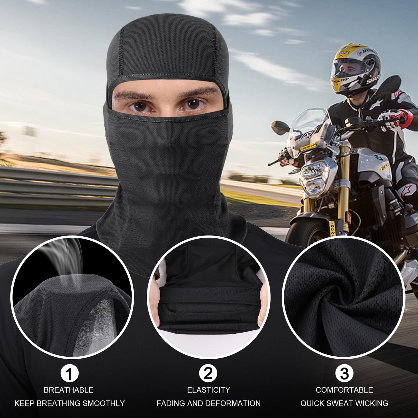 3 Pack Balaclava Ski Mask - Breathable UV Protection Face Cove for Motorcycle, Football, Cycling, Outdoor Sports